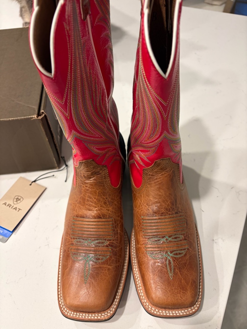 Ariat Brown Foot with Hot Pink Embroidered Shaft Western Boots - Picture 3 of 5